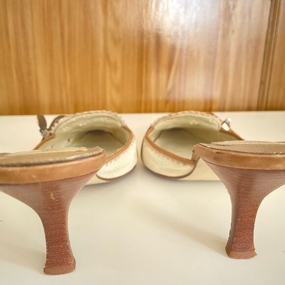 Paola Linea Mules Cream with Alligator Accent and Buckle Size 7 1/2M - Picture 6 of 11
